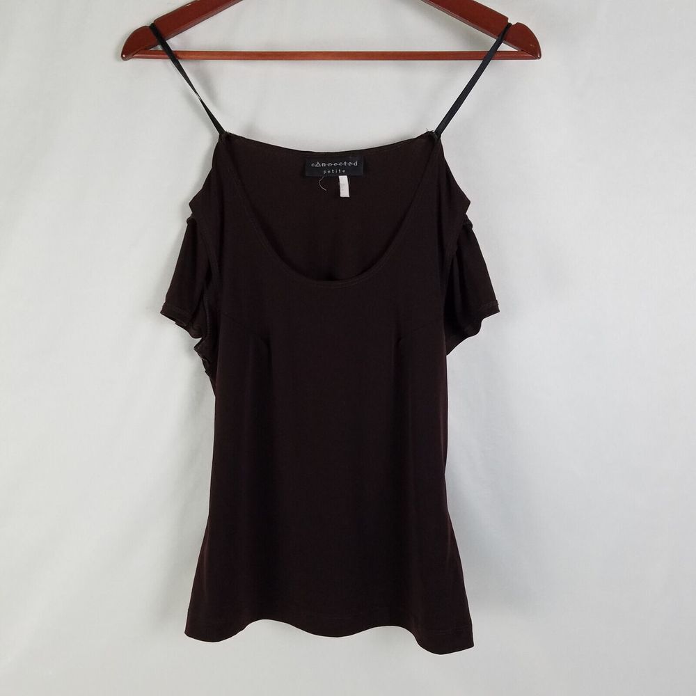 Connected Shirt Women Small Brown Petite Top Short Sleeve Scoop Neck Back Buckle